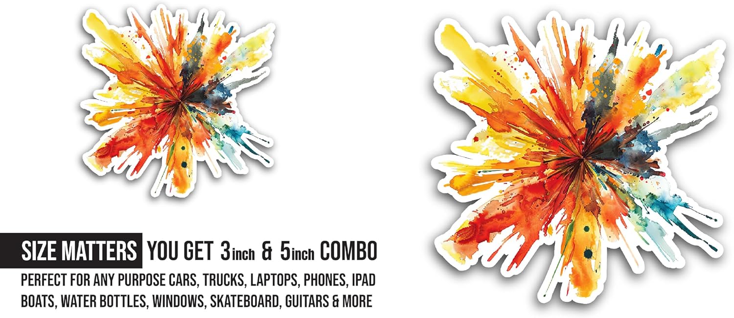 2 (Pieces) 3" and 5'' Colored Burst of Paint Sticker, Waterproof Vinyl Decals for Many Purpose Like Cars, Trucks, Laptops, Phones, Windows and More