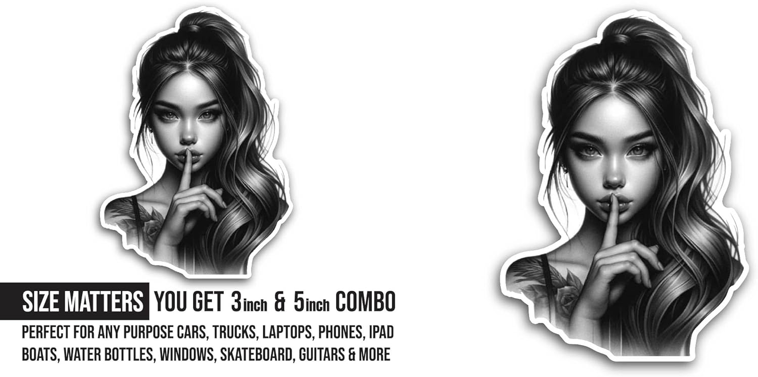 2 (Pieces) 3" and 5" Beautiful Girl Sticker, Waterproof Vinyl Decals for Many Purpose Like Cars, Trucks, Laptops, Phones, Windows and More