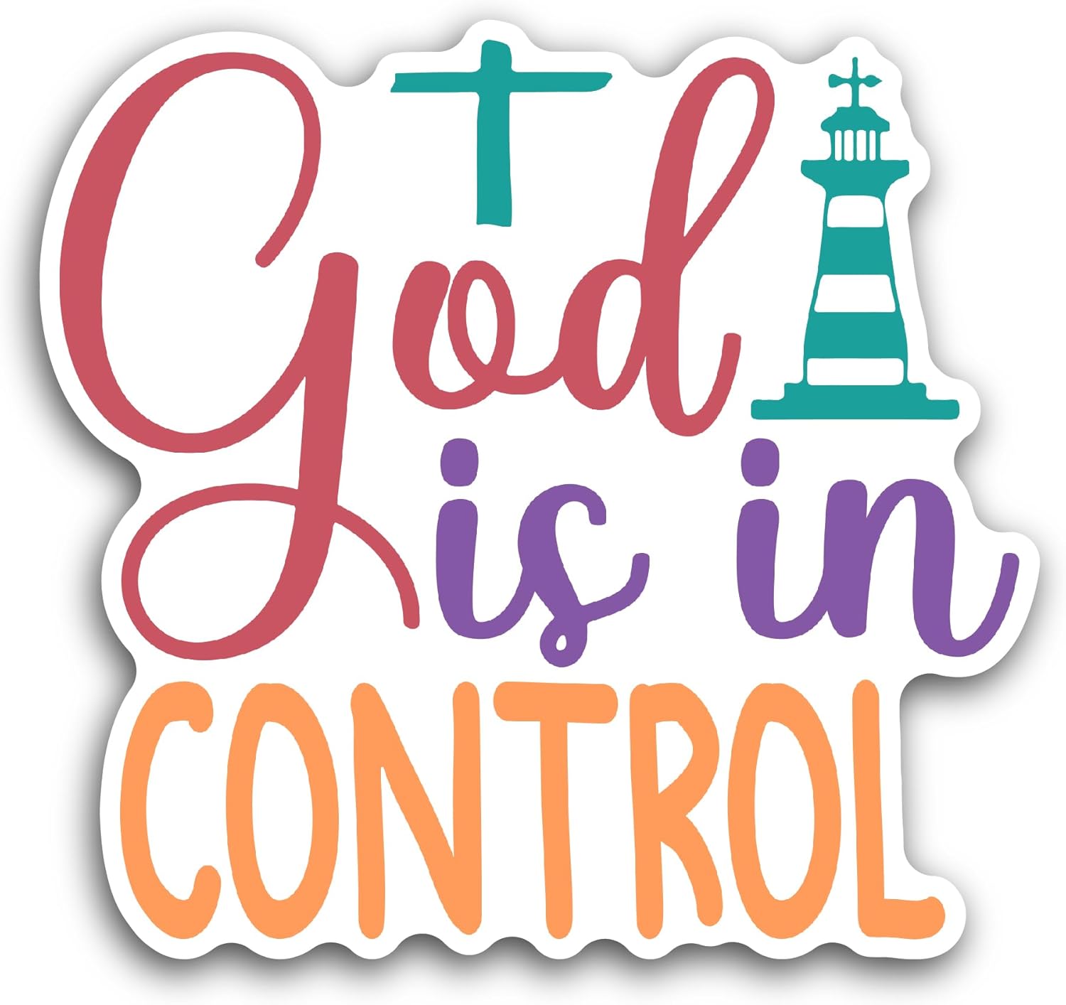 2 (Pieces) 3" and 5" God is in Control Sticker, Waterproof Vinyl Decals for Many Purpose Like Cars, Trucks, Laptops, Phones, Windows and More