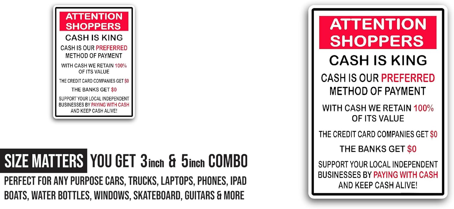 2 (Pieces) 3" and 5" Cash is King Sticker, Waterproof Vinyl Decals for Many Purpose Like Cars, Trucks, Laptops, Phones, Windows and More