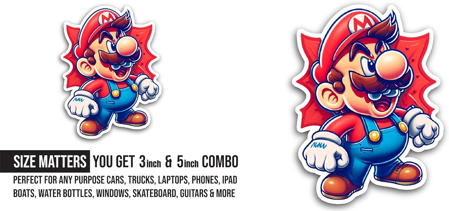 2 (Pieces) 3" and 5" Cartoon Character with Blue Outfit Sticker, Waterproof Vinyl Decals for Many Purpose Like Cars, Trucks, Laptops, Phones, Windows and More