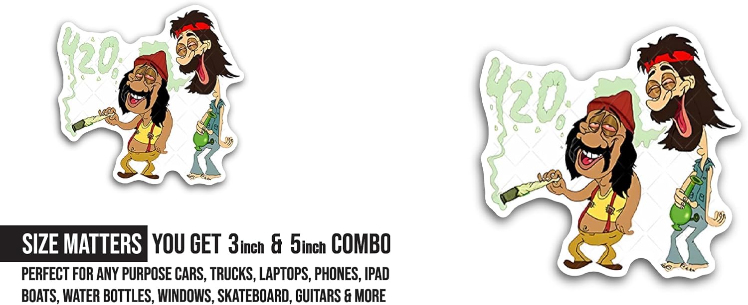 2 (Pieces) 3" and 5" Cheech and Ch0ng Sticker, Waterproof Vinyl Decals for Many Purpose Like Cars, Trucks, Laptops, Phones, Windows and More