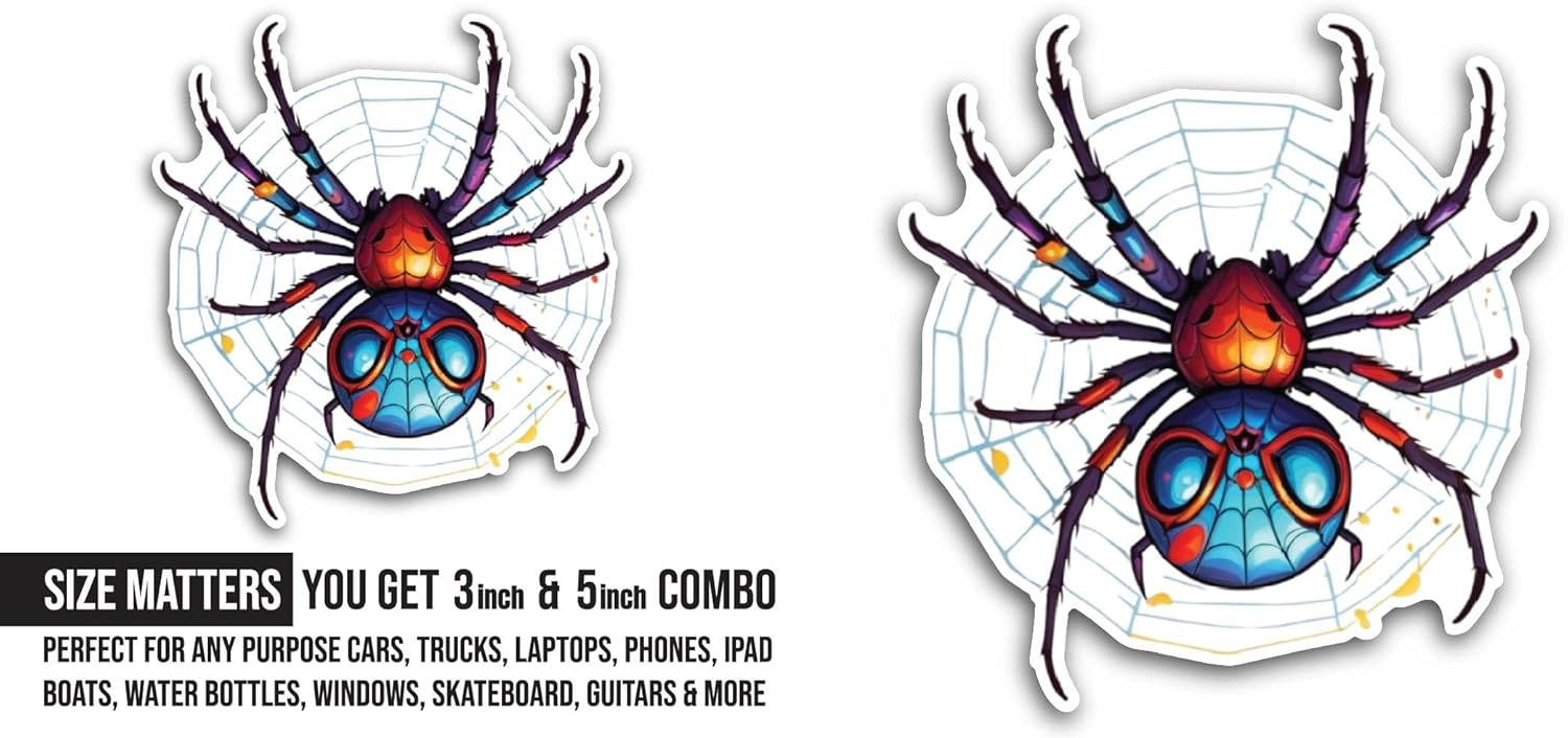 2 (Pieces) 3" and 5" Spider Web Sticker, Waterproof Vinyl Decals for Many Purpose Like Cars, Trucks, Laptops, Phones, Windows and More