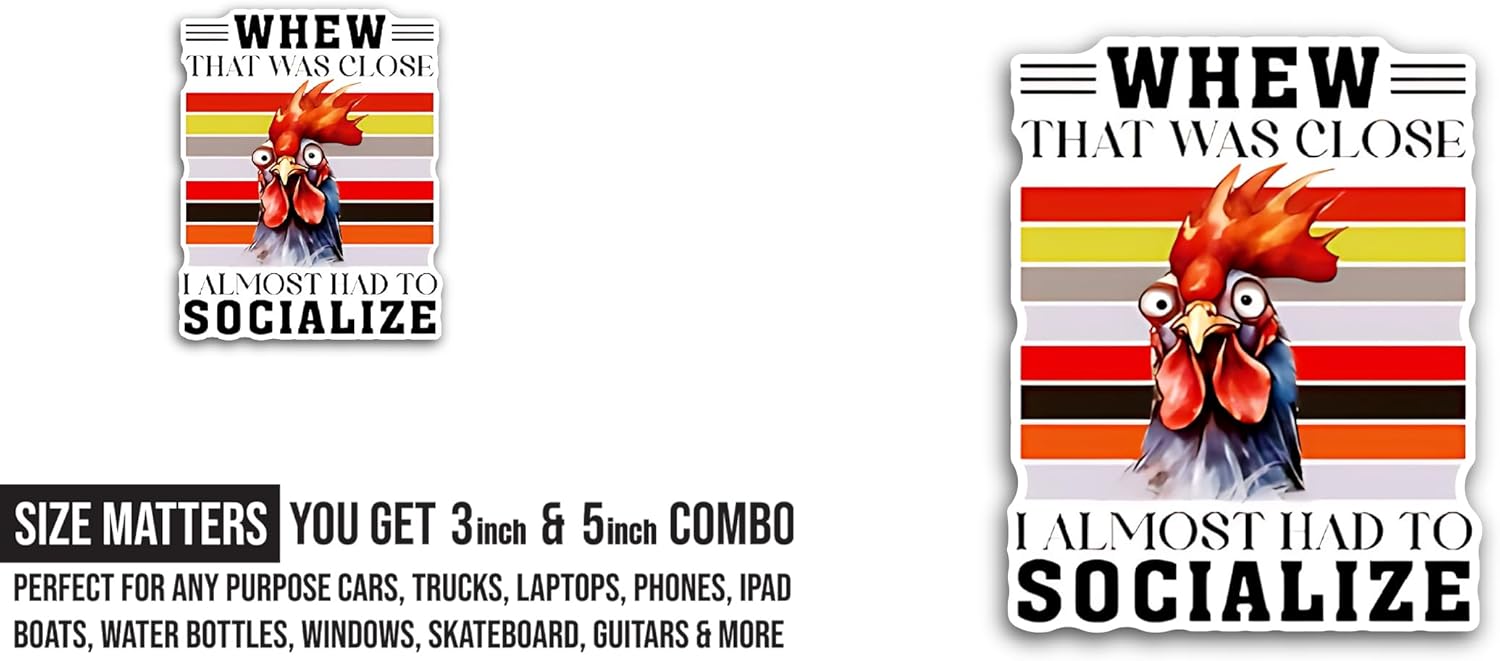 2 (Pieces) 3" and 5" Whew, That was Close Sticker, Waterproof Vinyl Decals for Many Purpose Like Cars, Trucks, Laptops, Phones, Windows and More