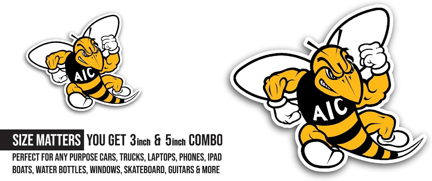 2 (Pieces) 3" and 5" Amer1can International Yell0w Jackets Sticker, Waterproof Vinyl Decals for Many Purpose Like Cars, Trucks, Laptops, Phones, Windows and More