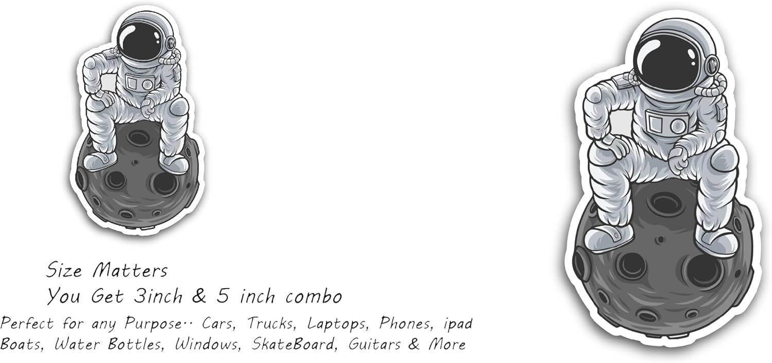 2 (Pieces) 3" and 5" Astronaut Vinyl Decals Sticker, Waterproof Vinyl Decals for Many Purpose Like Cars, Trucks, Laptops, Phones, Windows and More
