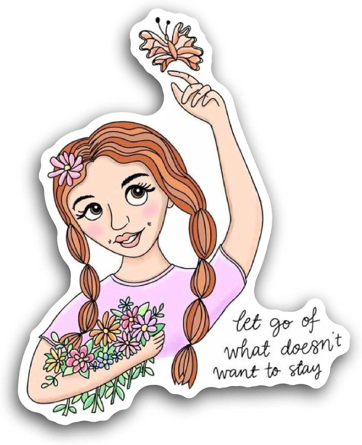 2 (Pieces) 3" and 5" Girl with Flowers Cartoon Sticker, Waterproof Vinyl Decals for Many Purpose Like Cars, Trucks, Laptops, Phones, Windows and More