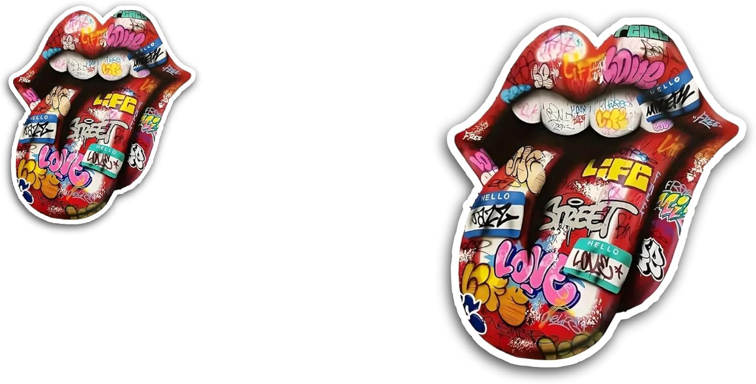 2 (Pieces) 3" and 5" Graffiti Tongue Sticker, Waterproof Vinyl Decals for Many Purpose Like Cars, Trucks, Laptops, Phones, Windows and More