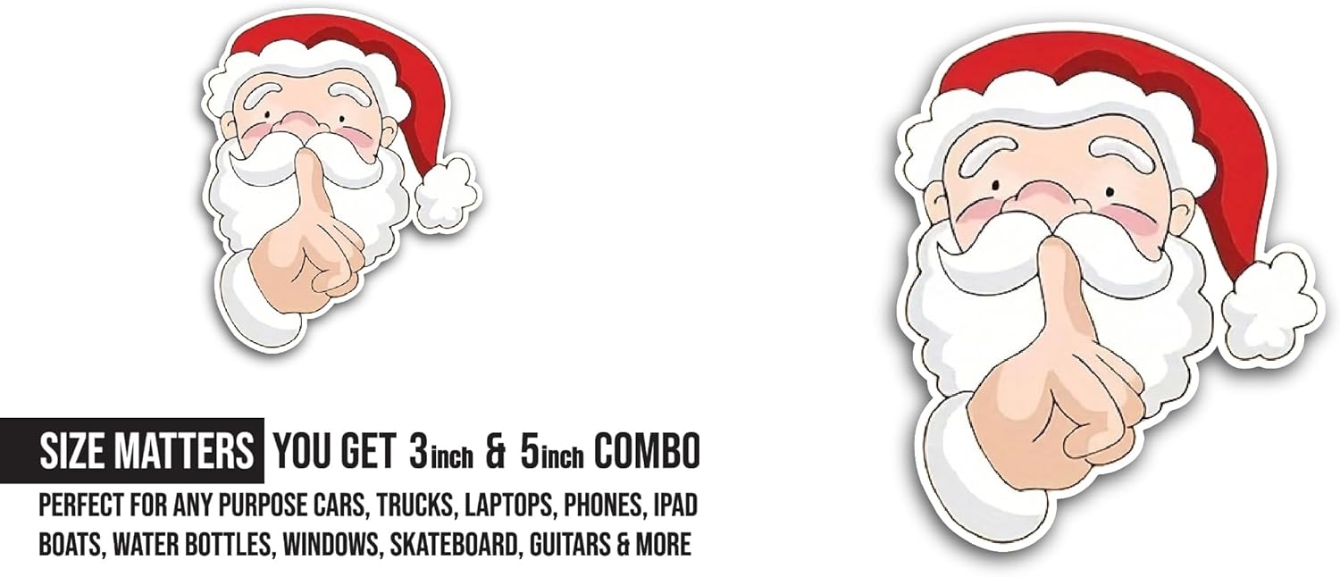 2 (Pieces) 3" and 5" Cartoon Santa Claus Sticker, Waterproof Vinyl Decals for Many Purpose Like Cars, Trucks, Laptops, Phones, Windows and More