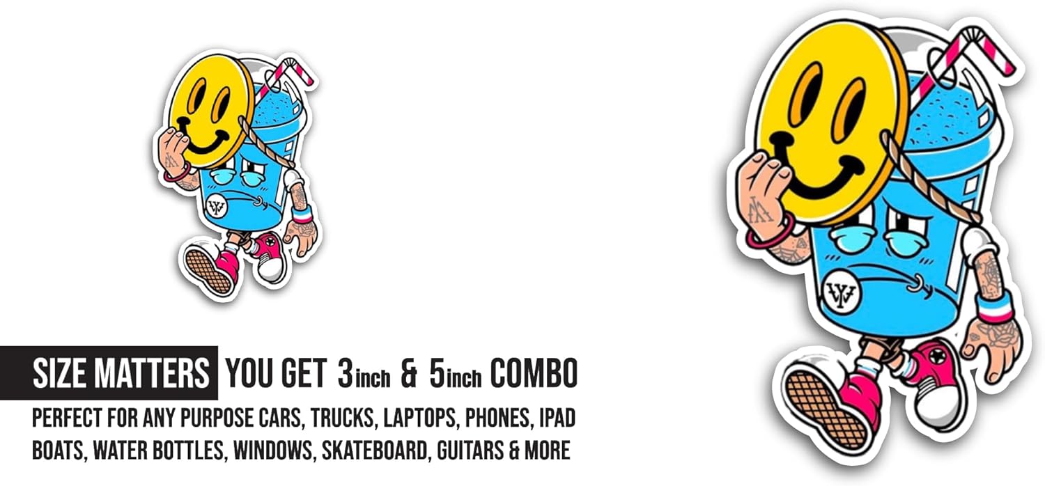 2 (Pieces) 3" and 5" Cute Milkshake Sticker, Waterproof Vinyl Decals for Many Purpose Like Cars, Trucks, Laptops, Phones, Windows and More