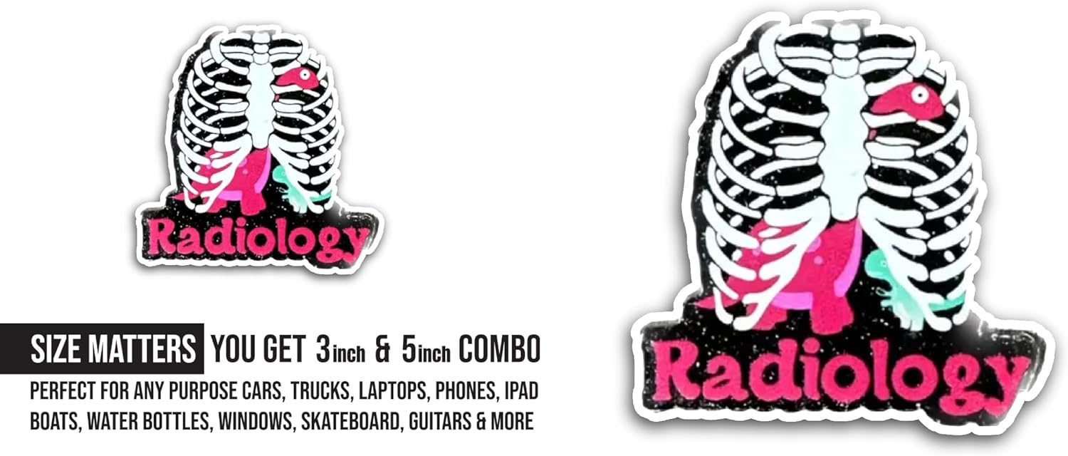 2 (Pieces) 3" and 5" Radiology Sticker, Waterproof Vinyl Decals for Many Purpose Like Cars, Trucks, Laptops, Phones, Windows and More