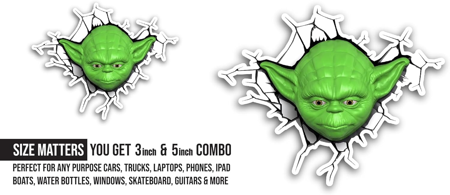 2 (Pieces) 3" and 5" Green Alien Face Sticker, Waterproof Vinyl Decals for Many Purpose Like Cars, Trucks, Laptops, Phones, Windows and More
