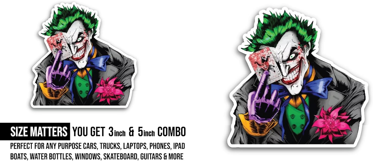2 (Pieces) 3" and 5" Joker Sticker, Waterproof Vinyl Decals for Many Purpose Like Cars, Trucks, Laptops, Phones, Windows and More