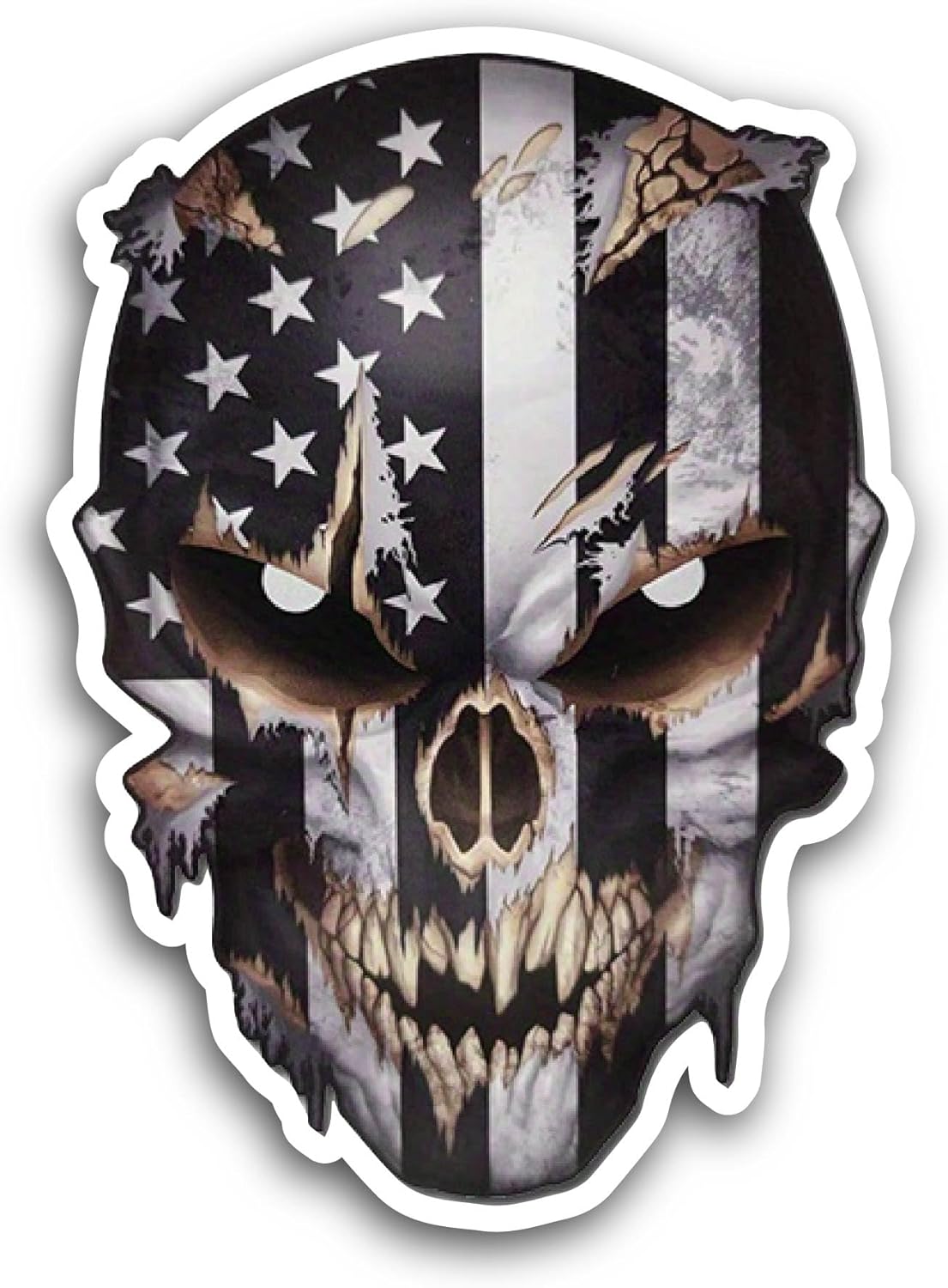 2 (Pieces) 3" and 5" Flag On Skull Sticker, Waterproof Vinyl Decals for Many Purpose Like Cars, Trucks, Laptops, Phones, Windows and More
