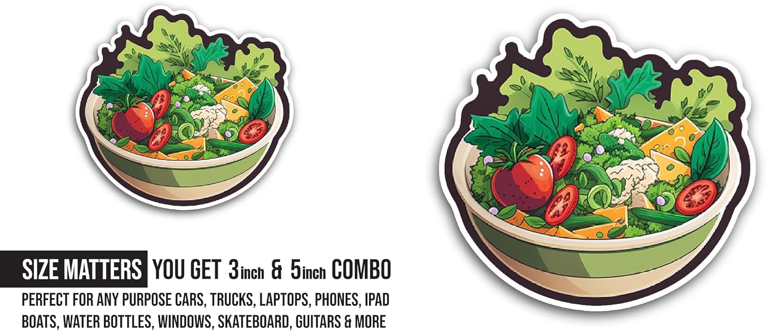 2 (Pieces) 3" and 5" Green Salad Sticker, Waterproof Vinyl Decals for Many Purpose Like Cars, Trucks, Laptops, Phones, Windows and More