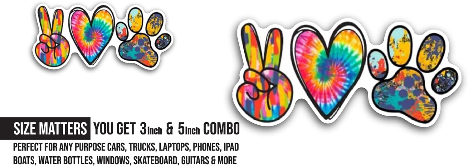 2 (Pieces) 3" and 5" Peace Love Dogs Sign Sticker, Waterproof Vinyl Decals for Many Purpose Like Cars, Trucks, Laptops, Phones, Windows and More