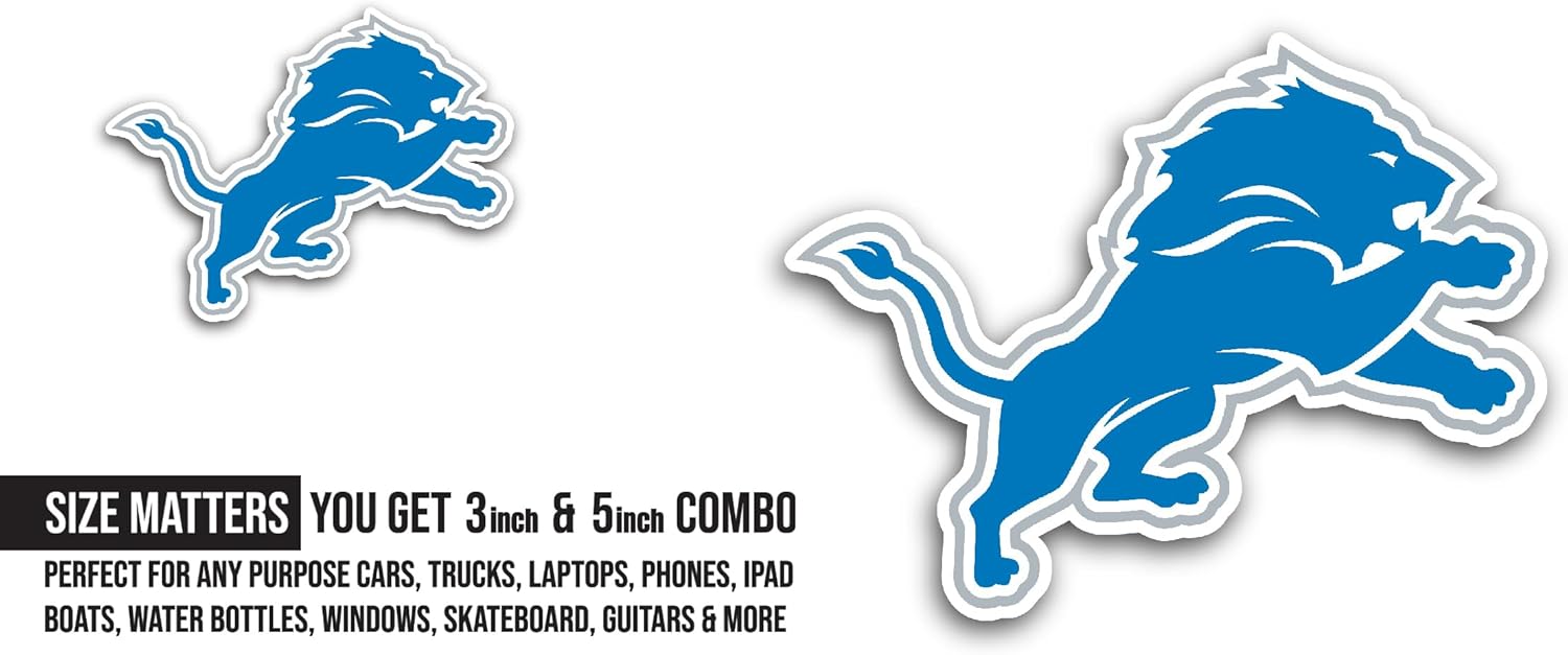 2 (Pieces) 3" and 5" Detr0it Lions Decal Sticker, Waterproof Vinyl Decals for Many Purpose Like Cars, Trucks, Laptops, Phones, Windows and More