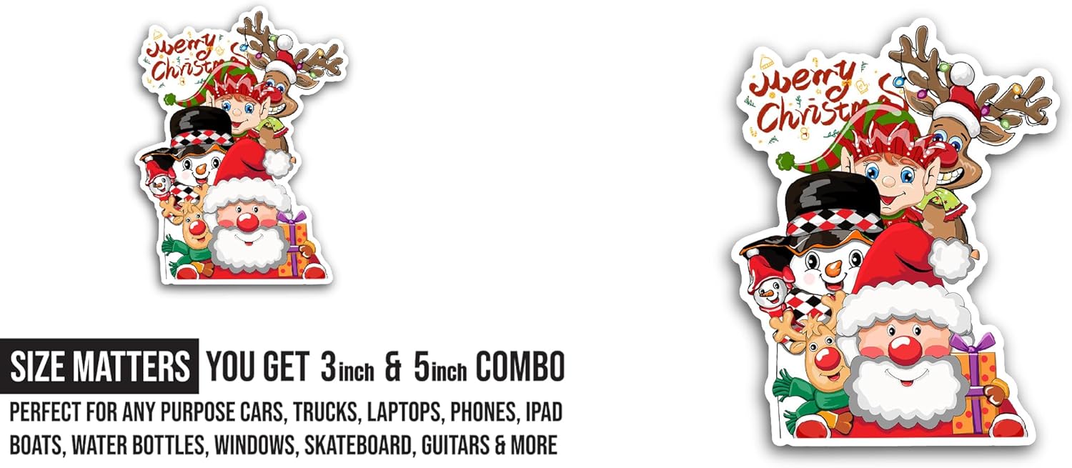 2 (Pieces) 3" and 5" Christmas Characters Sticker, Waterproof Vinyl Decals for Many Purpose Like Cars, Trucks, Laptops, Phones, Windows and More
