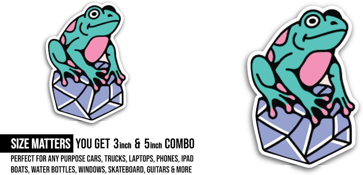 2 (Pieces) 3" and 5" Green Frog Sticker, Waterproof Vinyl Decals for Many Purpose Like Cars, Trucks, Laptops, Phones, Windows and More