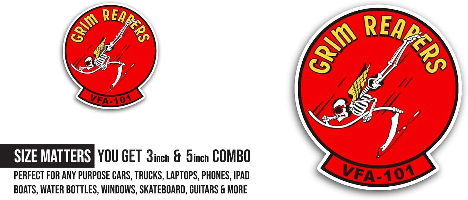 2 (Pieces) 3" and 5" VF-101 Grim Reapers Sticker, Waterproof Vinyl Decals for Many Purpose Like Cars, Trucks, Laptops, Phones, Windows and More