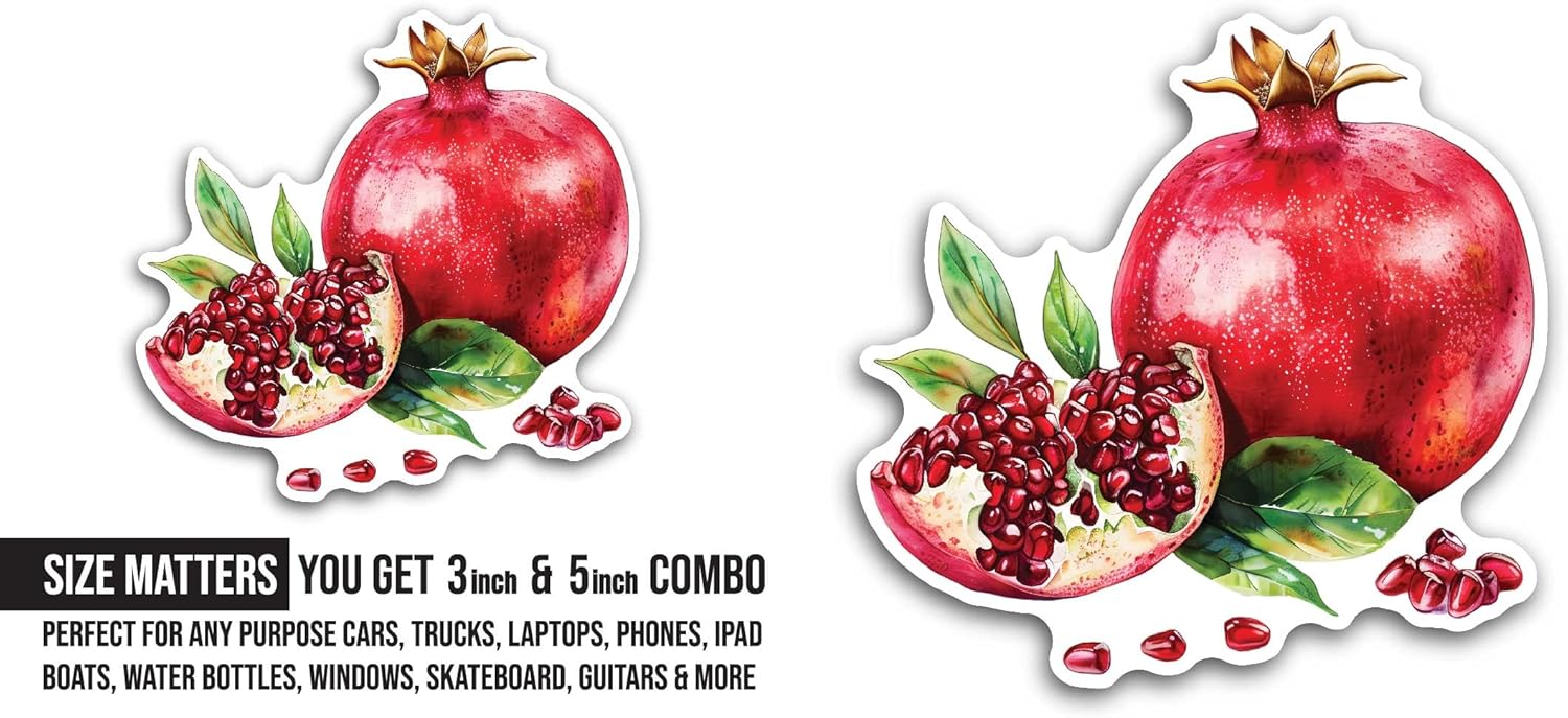 2 (Pieces) 3" and 5" Pomegranate Sticker, Waterproof Vinyl Decals for Many Purpose Like Cars, Trucks, Laptops, Phones, Windows and More
