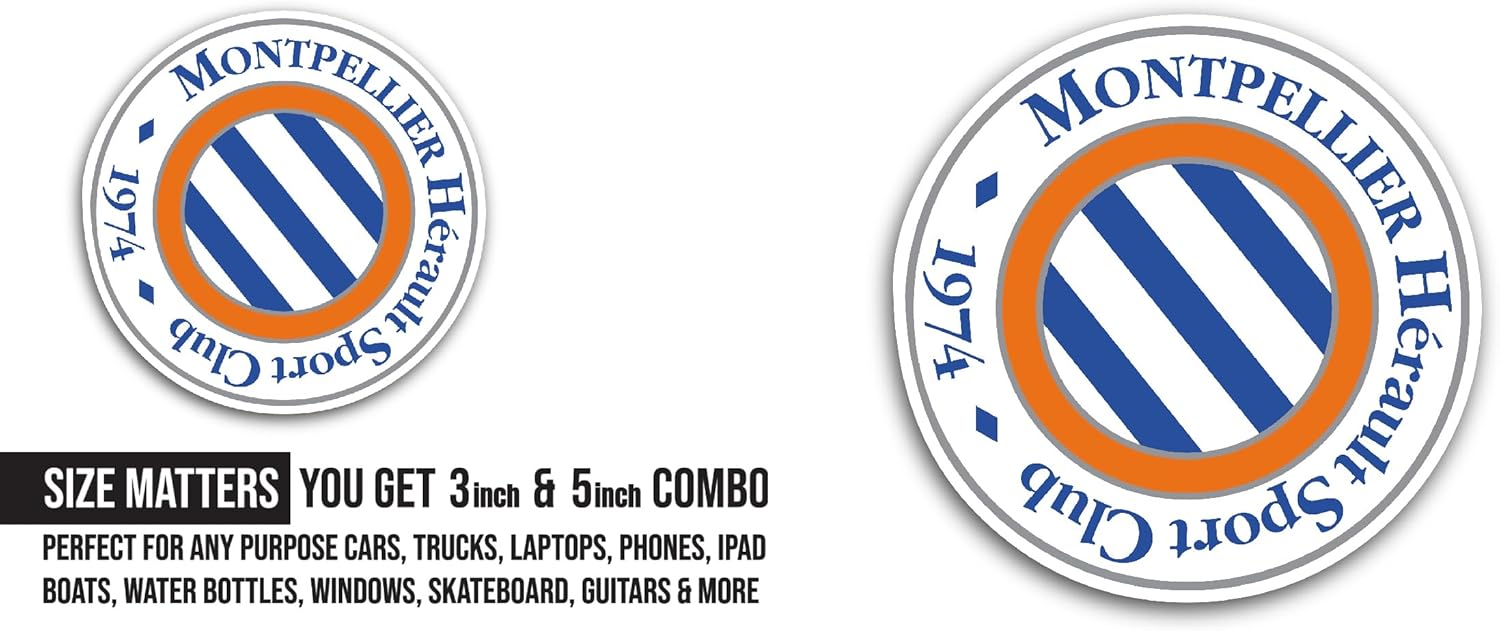 2 (Pieces) 3" and 5" M0ntpellier Sticker, Waterproof Vinyl Decals for Many Purpose Like Cars, Trucks, Laptops, Phones, Windows and More