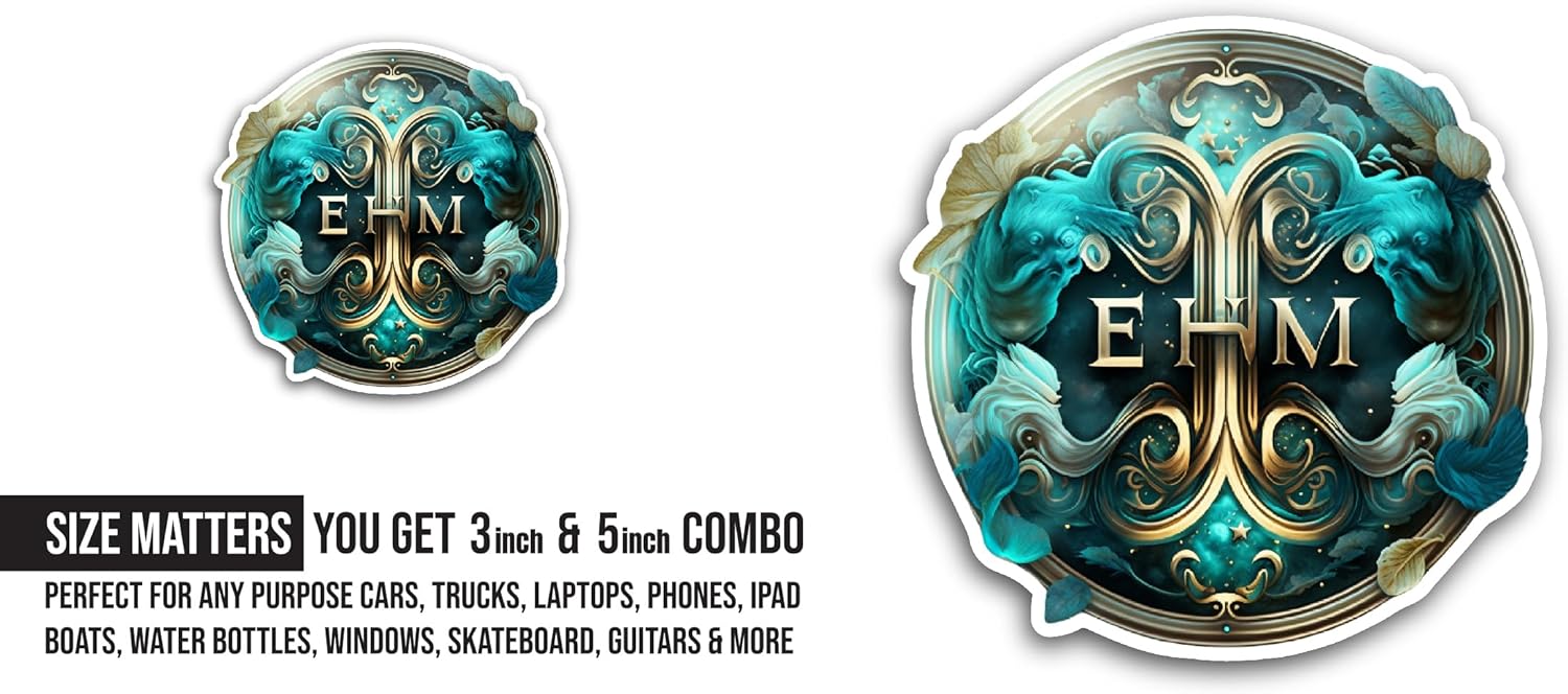 2 (Pieces) 3" and 5" A Gold and Blue Circle Sticker, Waterproof Vinyl Decals for Many Purpose Like Cars, Trucks, Laptops, Phones, Windows and More