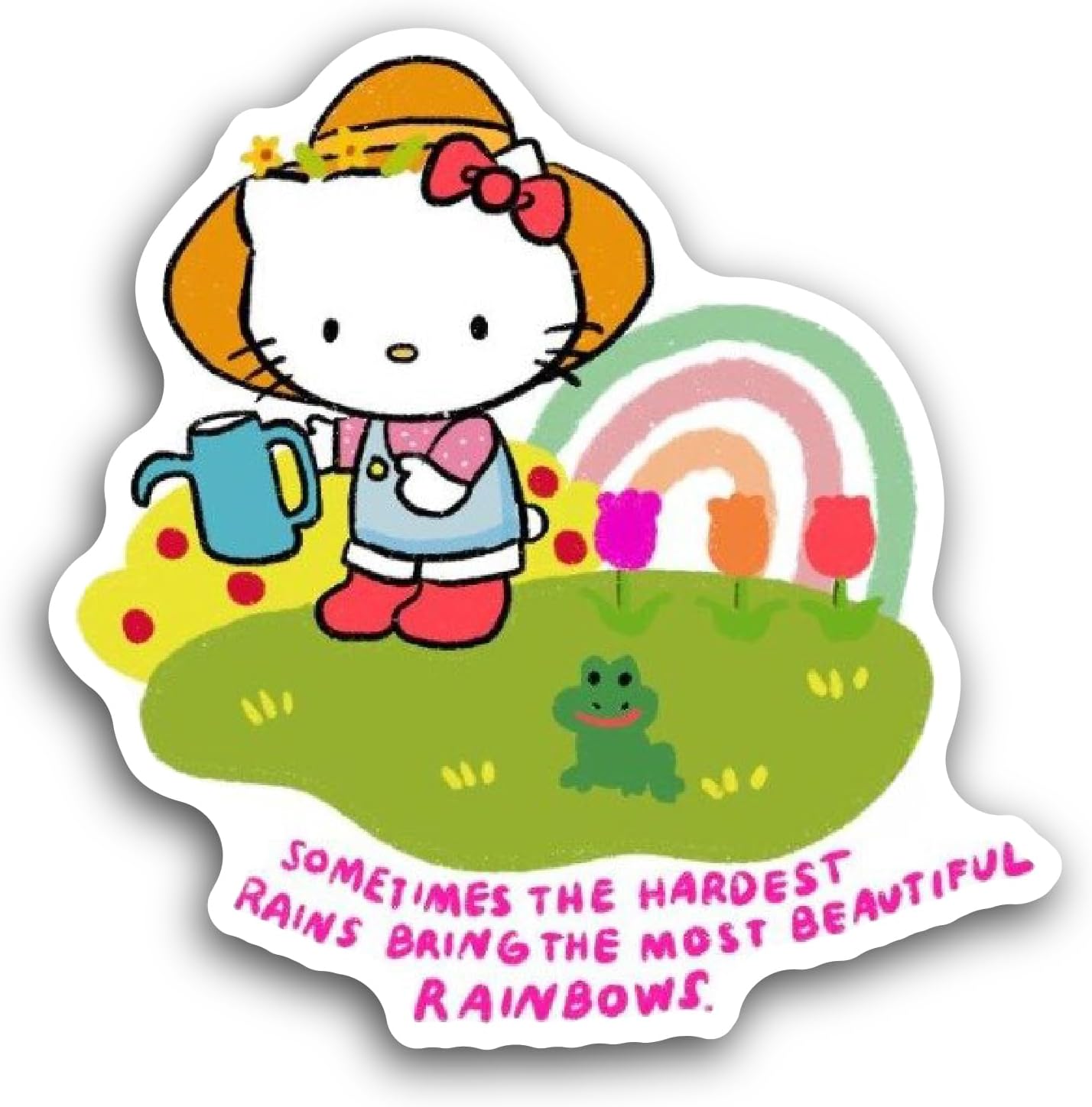 2 (Pieces) 3" and 5" Kitty with Hat and Flowers Sticker, Waterproof Vinyl Decals for Many Purpose Like Cars, Trucks, Laptops, Phones, Windows and More