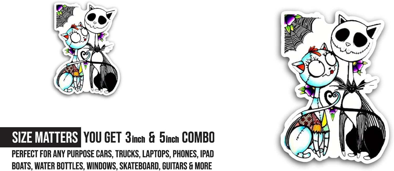 2 (Pieces) 3" and 5" Skellingt0n Cat Sticker, Waterproof Vinyl Decals for Many Purpose Like Cars, Trucks, Laptops, Phones, Windows and More