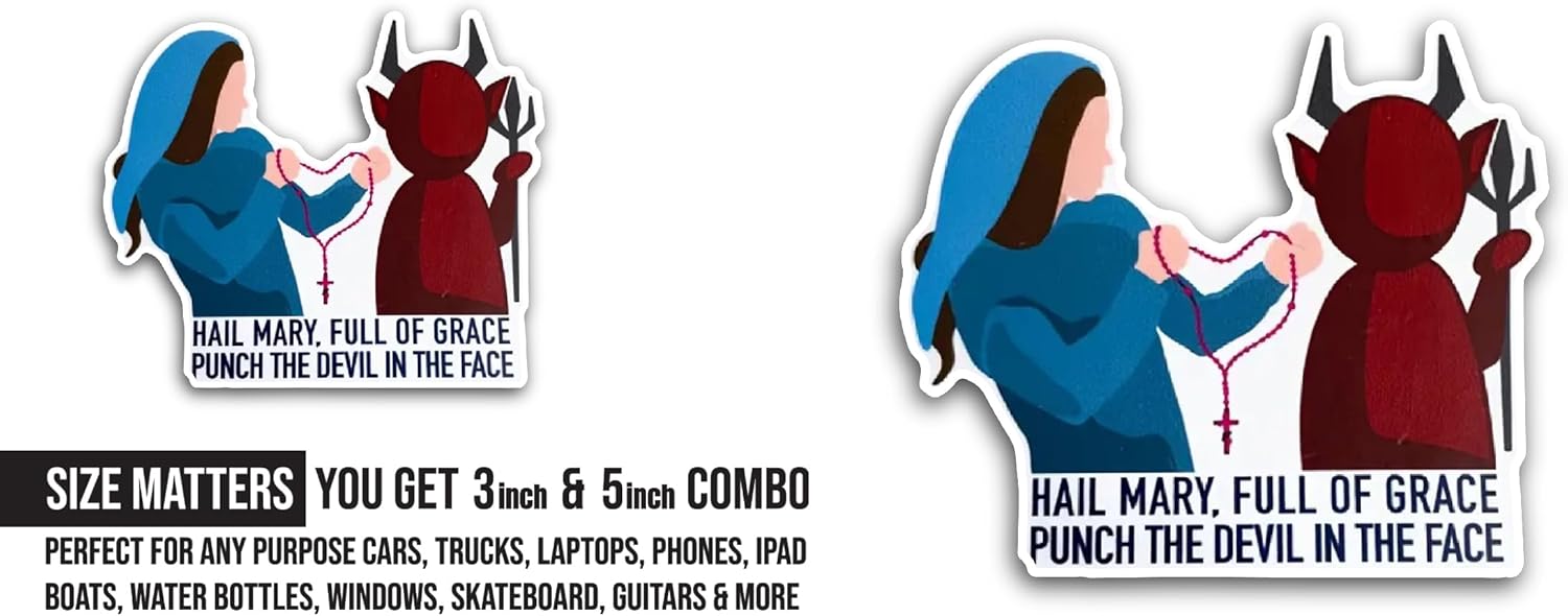 2 (Pieces) 3" and 5" Hail Mary Full of Grace Sticker, Waterproof Vinyl Decals for Many Purpose Like Cars, Trucks, Laptops, Phones, Windows and More