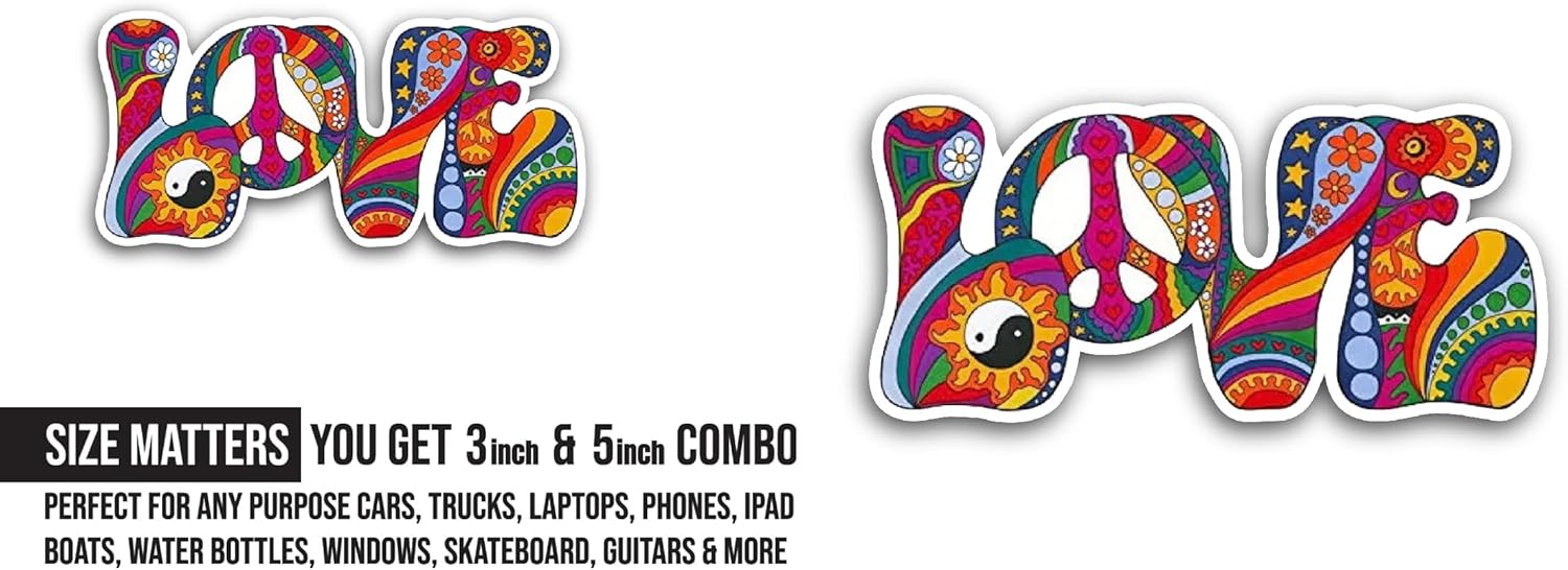2 (Pieces) 3" and 5" Love Sticker, Waterproof Vinyl Decals for Many Purpose Like Cars, Trucks, Laptops, Phones, Windows and More