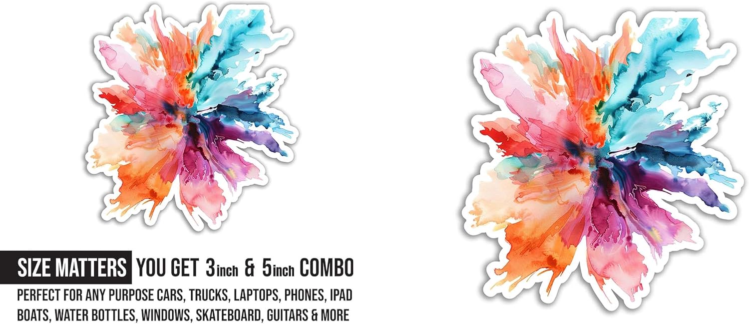 2 (Pieces) 3" and 5" Color Splash Sticker, Waterproof Vinyl Decals for Many Purpose Like Cars, Trucks, Laptops, Phones, Windows and More
