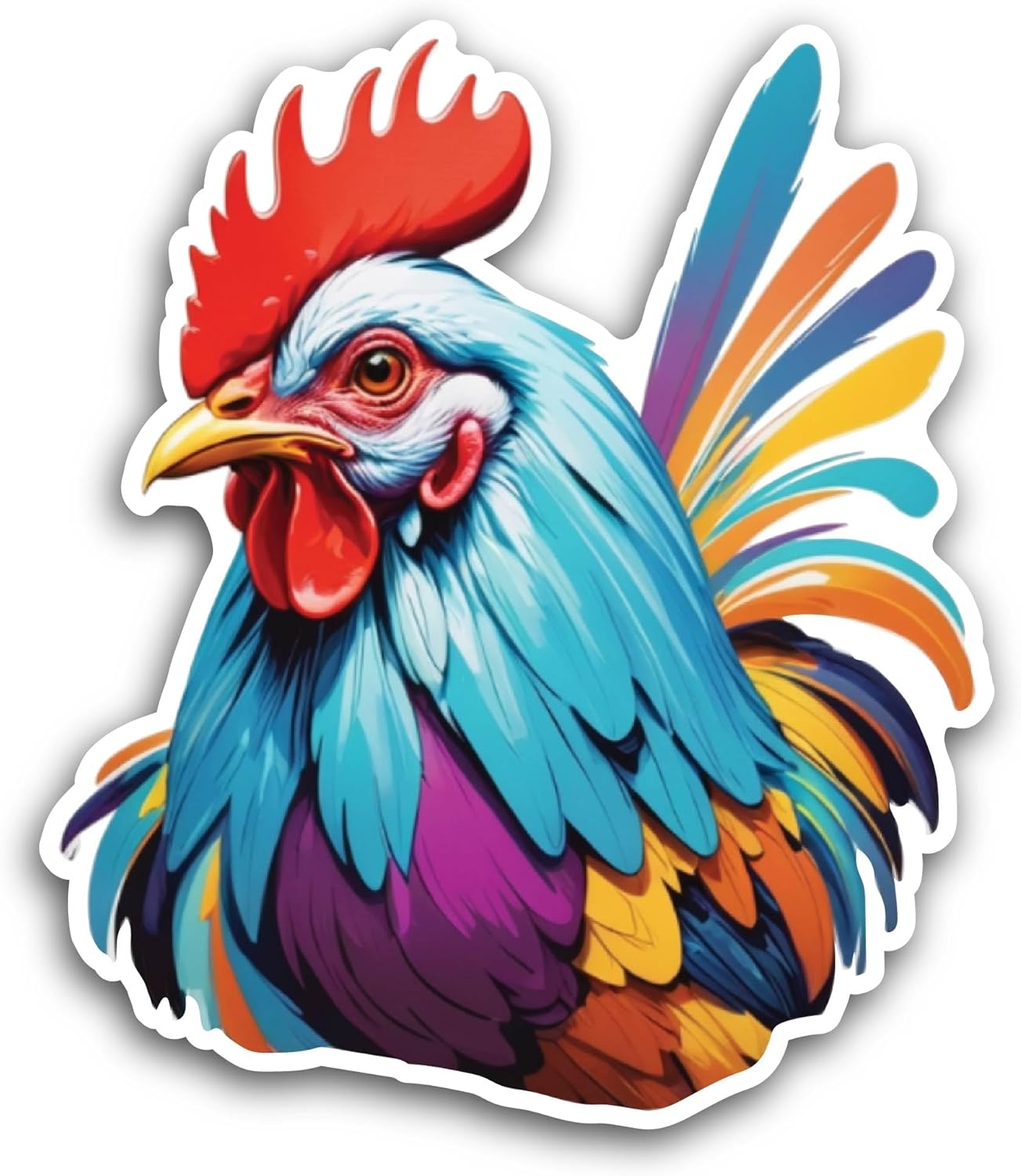 2 (Pieces) 3" and 5" Colorful Rooster Sticker, Waterproof Vinyl Decals for Many Purpose Like Cars, Trucks, Laptops, Phones, Windows and More