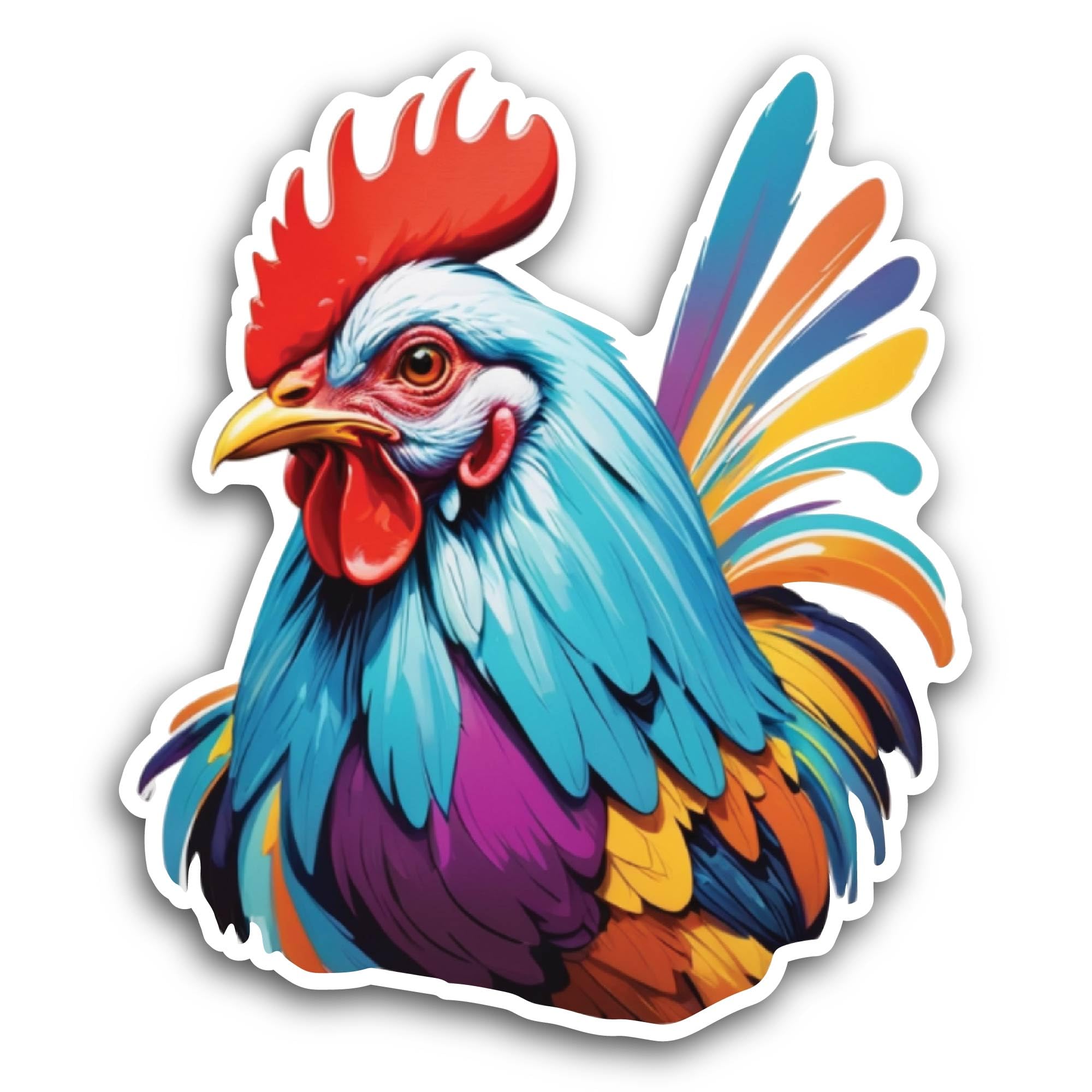 2 (Pieces) 3" and 5" Colorful Rooster Sticker, Waterproof Vinyl Decals for Many Purpose Like Cars, T