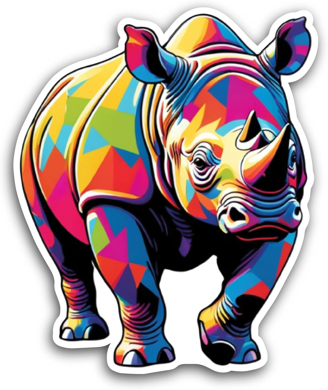 2 (Pieces) 3" and 5" Brightly Colored Rhino Sticker, Waterproof Vinyl Decals for Many Purpose Like Cars, Trucks, Laptops, Phones, Windows and More