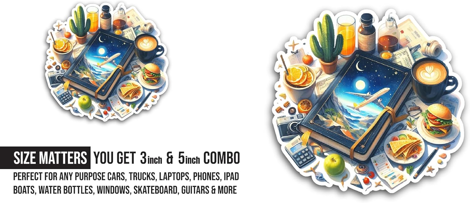 2 (Pieces) 3" and 5" Table with Food and Drinks Sticker, Waterproof Vinyl Decals for Many Purpose Like Cars, Trucks, Laptops, Phones, Windows and More
