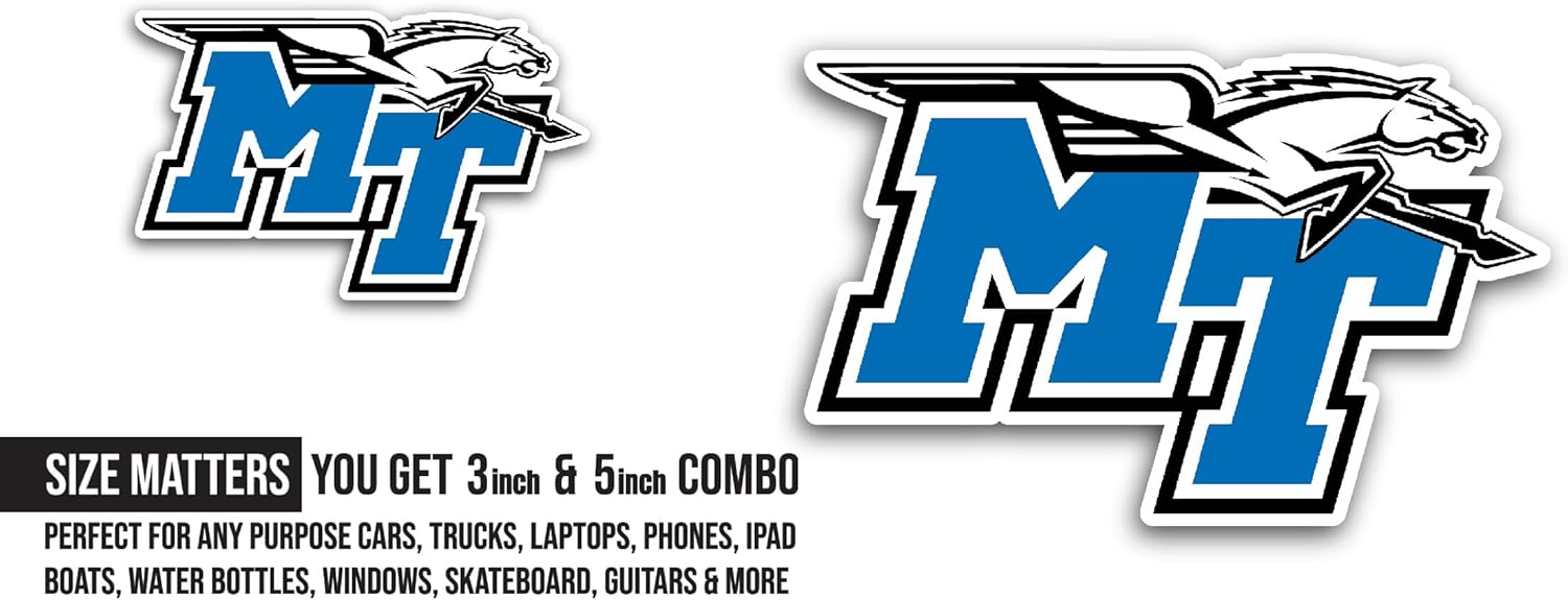 2 (Pieces) 3" and 5" Middle Tennessee Blue R@iders Sticker, Waterproof Vinyl Decals for Many Purpose Like Cars, Trucks, Laptops, Phones, Windows and More