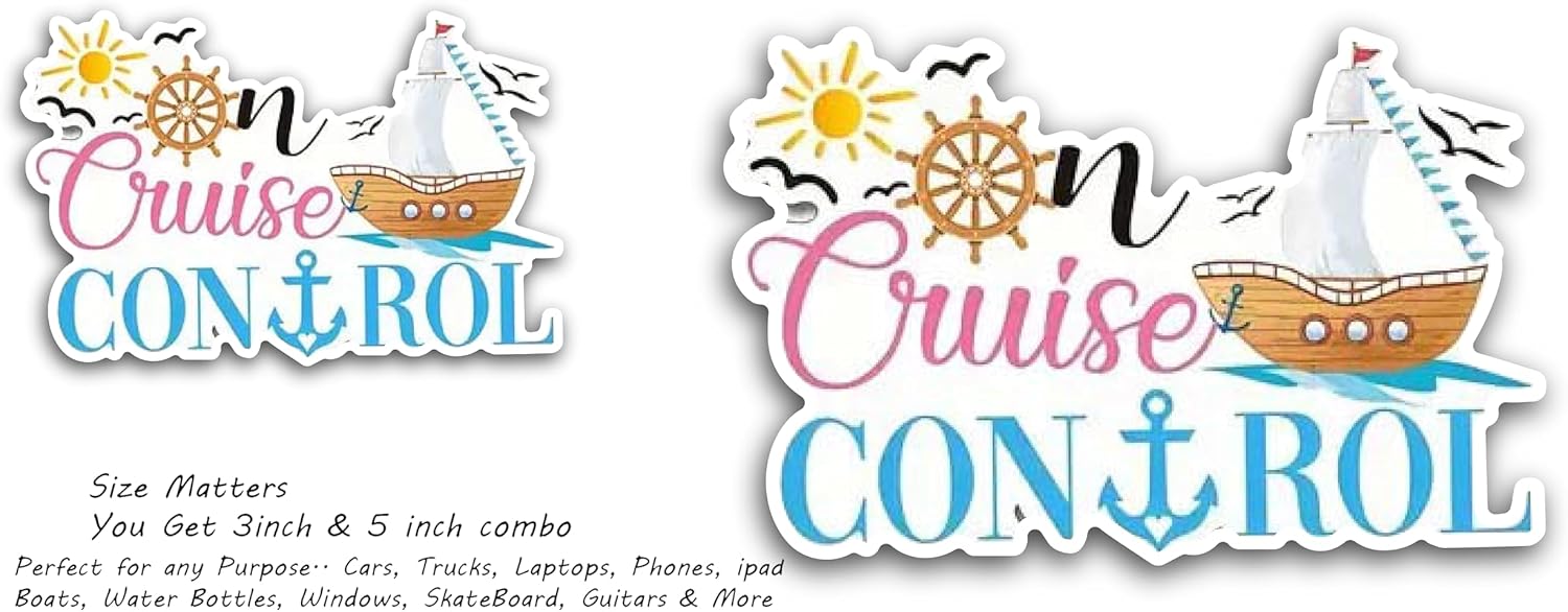 2 (Pieces) 3" and 5" On Cruise Control Decal Sticker,Waterproof Vinyl Decals for Many Purpose Like Cars, Trucks, Laptops, Phones, Windows and More
