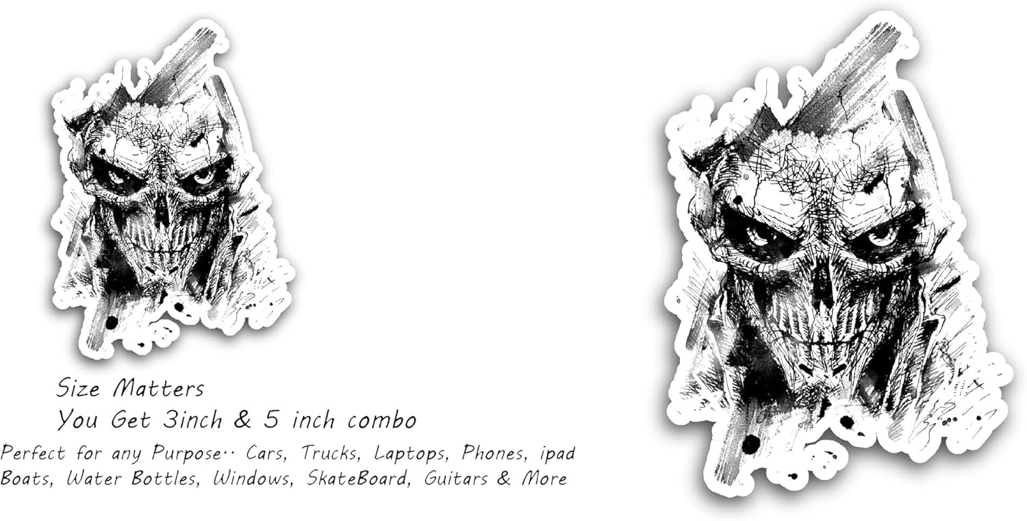 2 (Pieces) 3" and 5" Skull Vinyl Decals Sticker, Waterproof Vinyl Decals for Many Purpose Like Cars, Trucks, Laptops, Phones, Windows and More