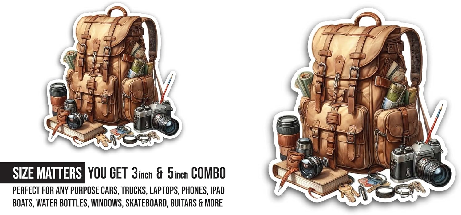 2 (Pieces) 3" and 5" Vintage Backpack Sticker, Waterproof Vinyl Decals for Many Purpose Like Cars, Trucks, Laptops, Phones, Windows and More