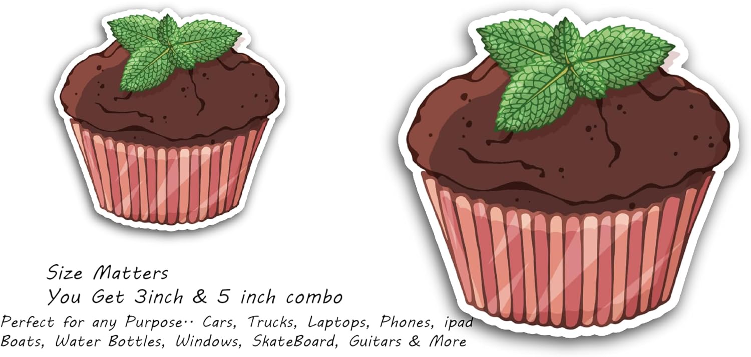 2 (Pieces) 3" and 5" Chocolate Muffin Sticker, Waterproof Vinyl Decals for Many Purpose Like Cars, Trucks, Laptops, Phones, Windows and More