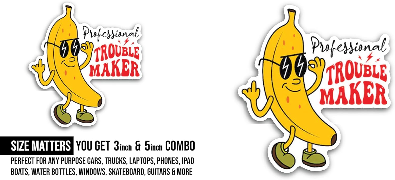 2 (Pieces) 3" and 5" Professional Trouble Maker Sticker, Waterproof Vinyl Decals for Many Purpose Like Cars, Trucks, Laptops, Phones, Windows and More