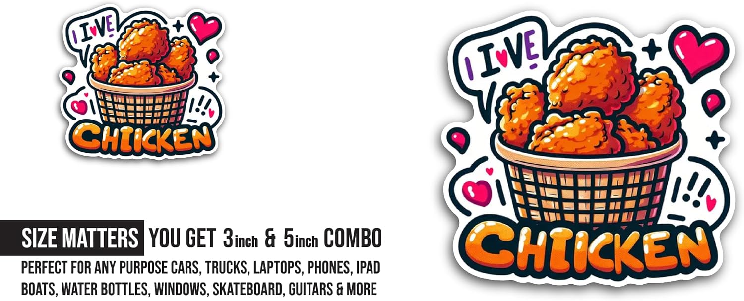 2 (Pieces) 3" and 5" Fried Chicken with Bucket Sticker, Waterproof Vinyl Decals for Many Purpose Like Cars, Trucks, Laptops, Phones, Windows and More