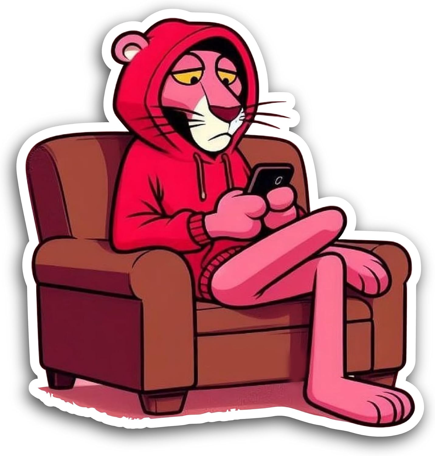 2 (Pieces) 3" and 5" Pink Cat with Phone Sticker, Waterproof Vinyl Decals for Many Purpose Like Cars, Trucks, Laptops, Phones, Windows and More