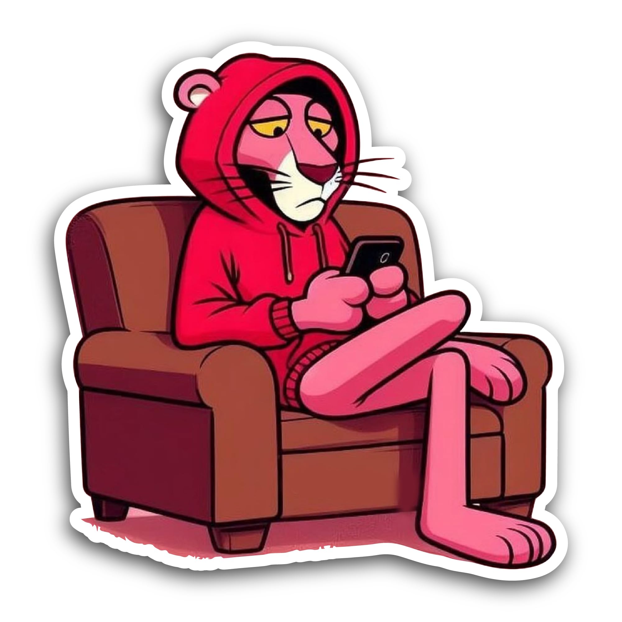 2 (Pieces) 3" and 5" Pink Cat with Phone Sticker, Waterproof Vinyl Decals for Many Purpose Like Cars