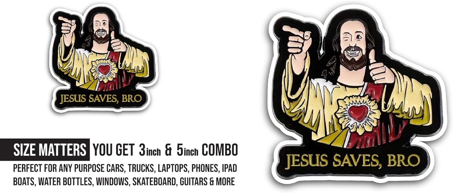 2 (Pieces) 3" and 5" Jesus Saves Bro Sticker, Waterproof Vinyl Decals for Many Purpose Like Cars, Trucks, Laptops, Phones, Windows and More