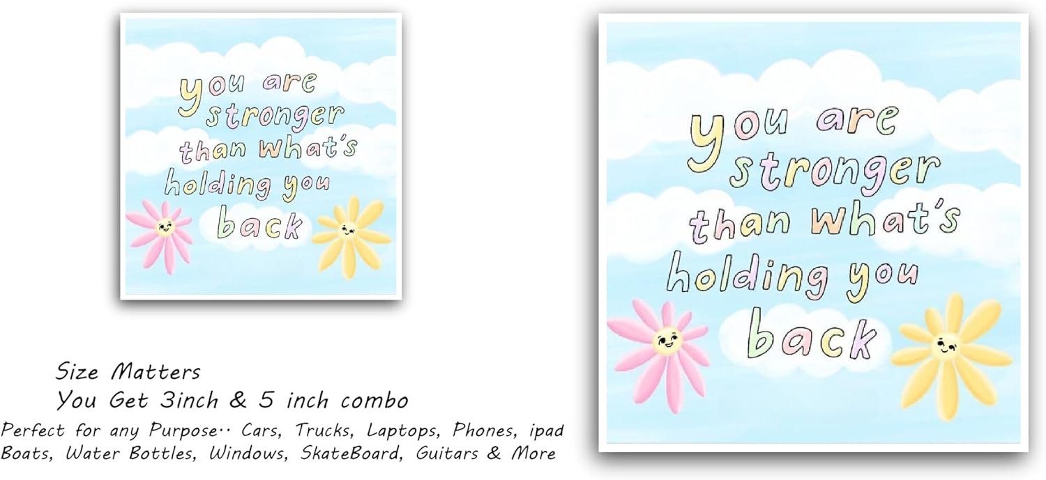 2 (Pieces) 3" and 5" You Are Stronger Text Sticker, Waterproof Vinyl Decals for Many Purpose Like Cars, Trucks, Laptops, Phones, Windows and More