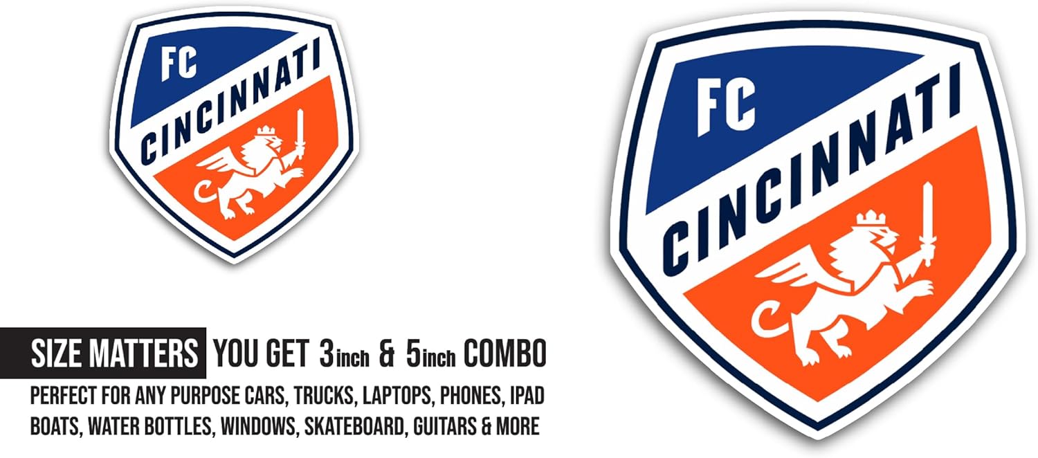 2 (Pieces) 3" and 5" FC Cincinnati Sticker, Waterproof Vinyl Decals for Many Purpose Like Cars, Trucks, Laptops, Phones, Windows and More