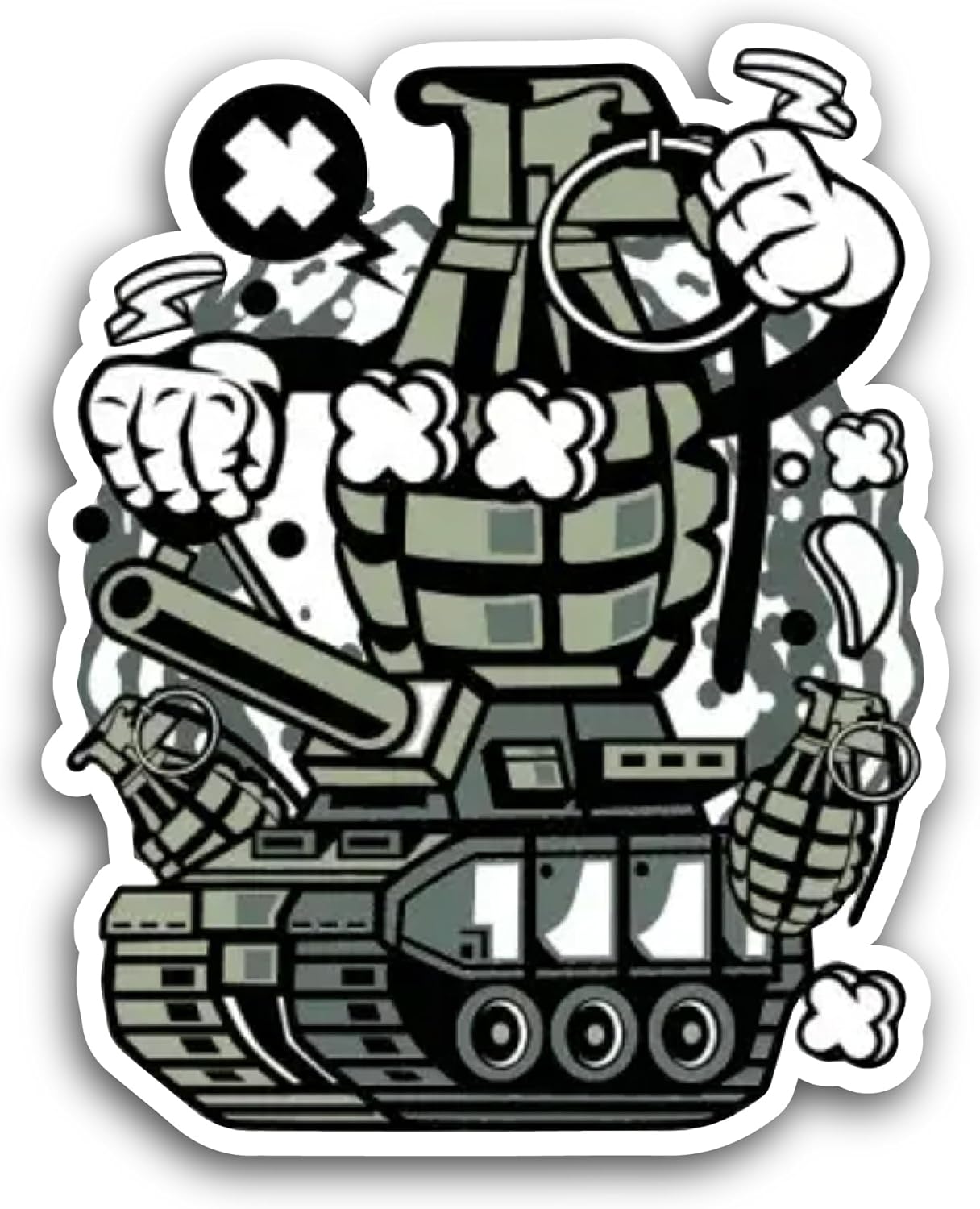 2 (Pieces) 3" and 5" Grenade War Tank Sticker, Waterproof Vinyl Decals for Many Purpose Like Cars, Trucks, Laptops, Phones, Windows and More