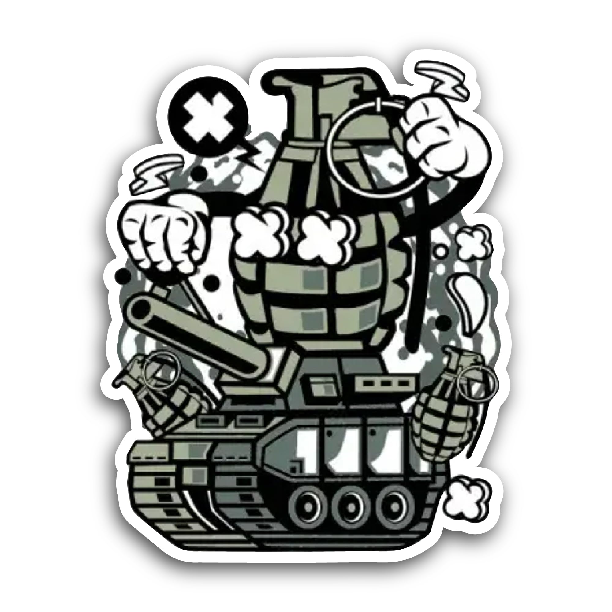 2 (Pieces) 3" and 5" Grenade War Tank Sticker, Waterproof Vinyl Decals for Many Purpose Like Cars, T